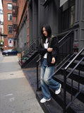 DAXUEN faded vintage blue wide-leg jeans — model photo