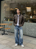 DAXUEN Pair of loose-fit wide-leg denim jeans in medium blue wash — model photo