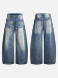 DAXUEN Pair of loose-fit wide-leg denim jeans in medium blue wash