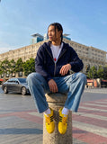 DAXUEN light blue faded wide-leg denim jeans — model photo