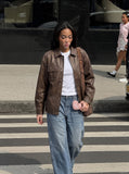 DAXUEN light blue faded wide-leg denim jeans — model photo