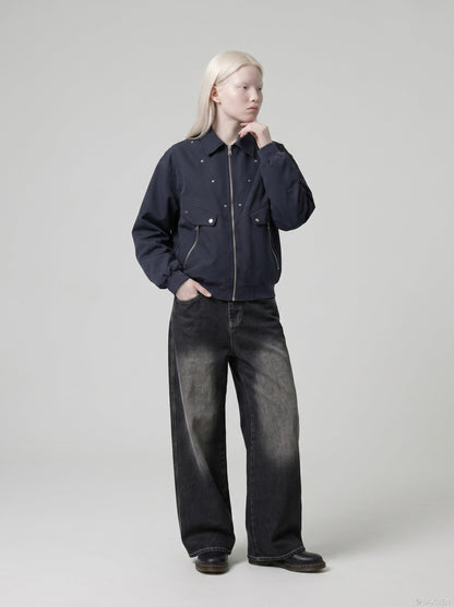 DAXUEN Faded wide-leg denim trousers with contrasting stitching — model photo