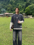 DAXUEN Faded wide-leg denim trousers with contrasting stitching — model photo