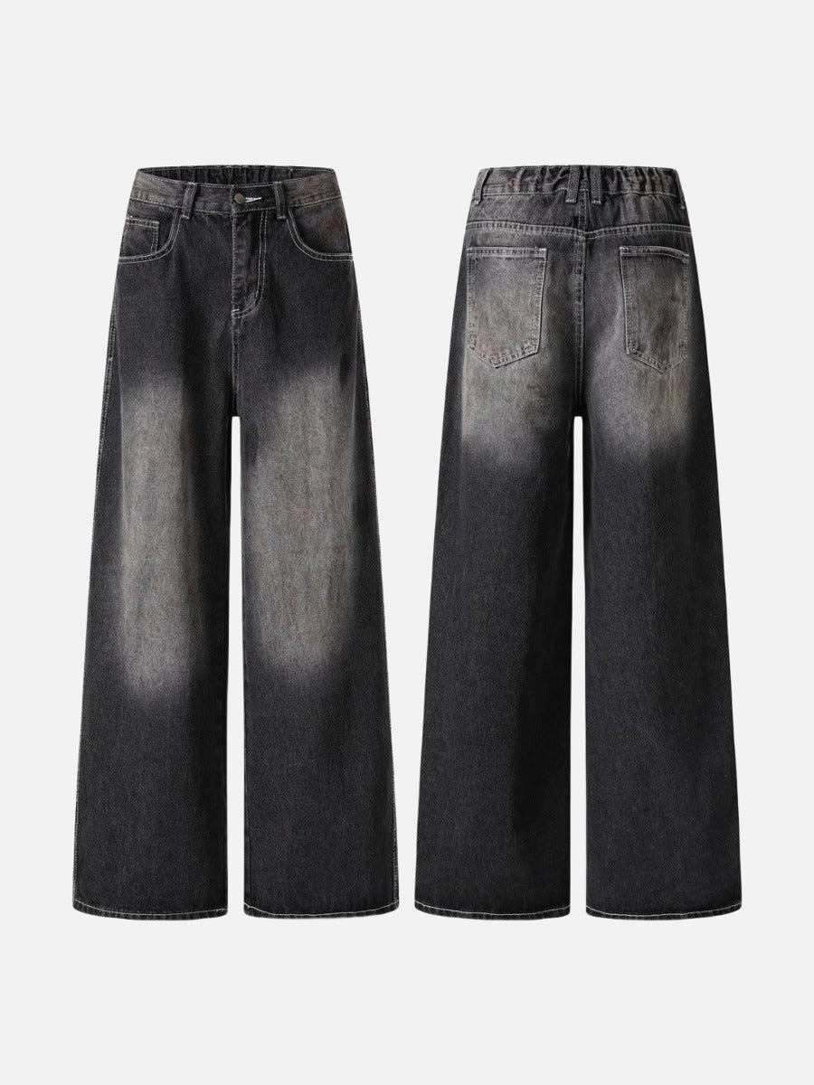 DAXUEN Faded wide-leg denim trousers with contrasting stitching