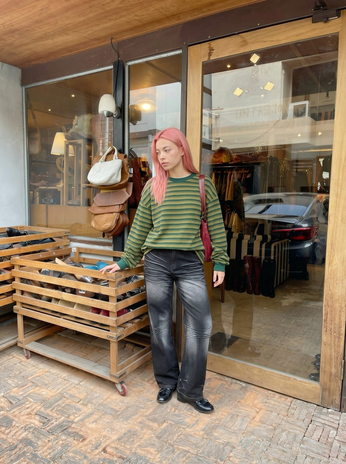 DAXUEN Faded wide-leg jeans in washed denim finishes — model photo