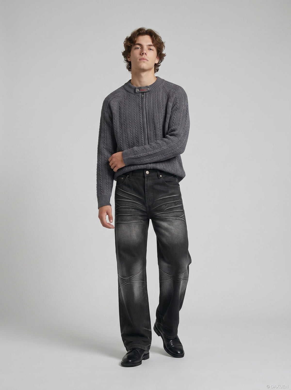 DAXUEN Faded wide-leg jeans in washed denim finishes — model photo