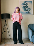 DAXUEN light pink faded winged graphic retro sports tee — model photo