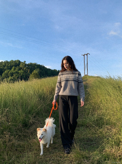 Fair Isle Pattern Knitted Crew Neck Sweater