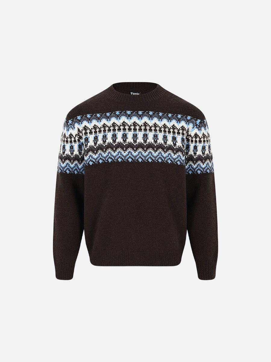 Fair Isle Pattern Knitted Crew Neck Sweater