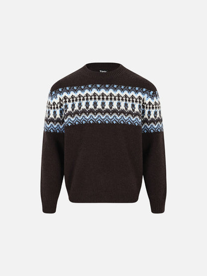 Fair Isle Pattern Knitted Crew Neck Sweater