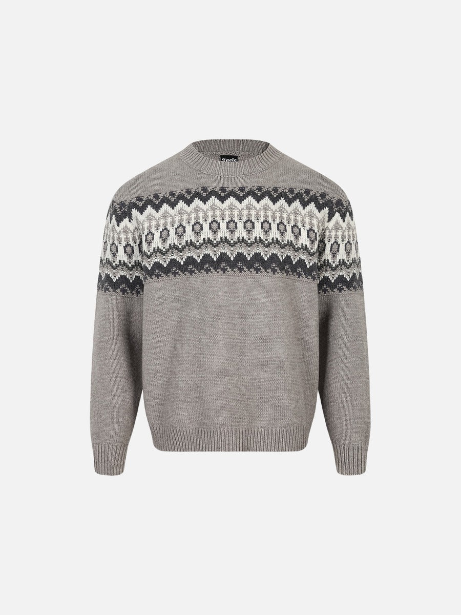 Fair Isle Pattern Knitted Crew Neck Sweater