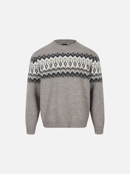 Fair Isle Pattern Knitted Crew Neck Sweater