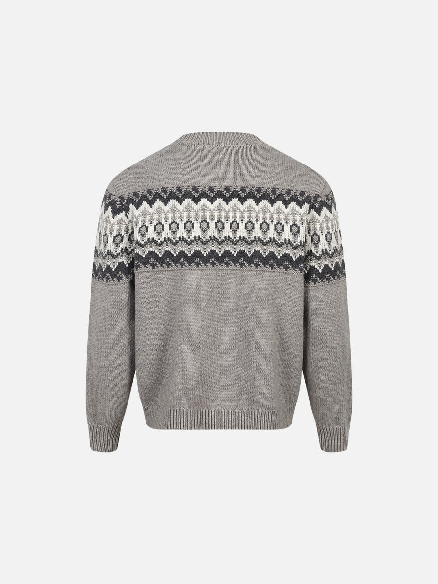 Fair Isle Pattern Knitted Crew Neck Sweater