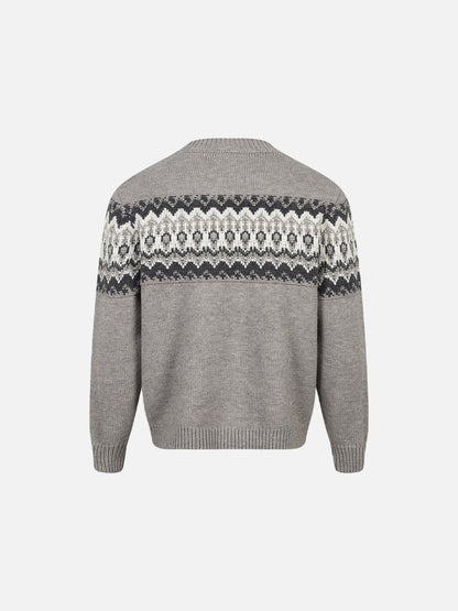 Fair Isle Pattern Knitted Crew Neck Sweater