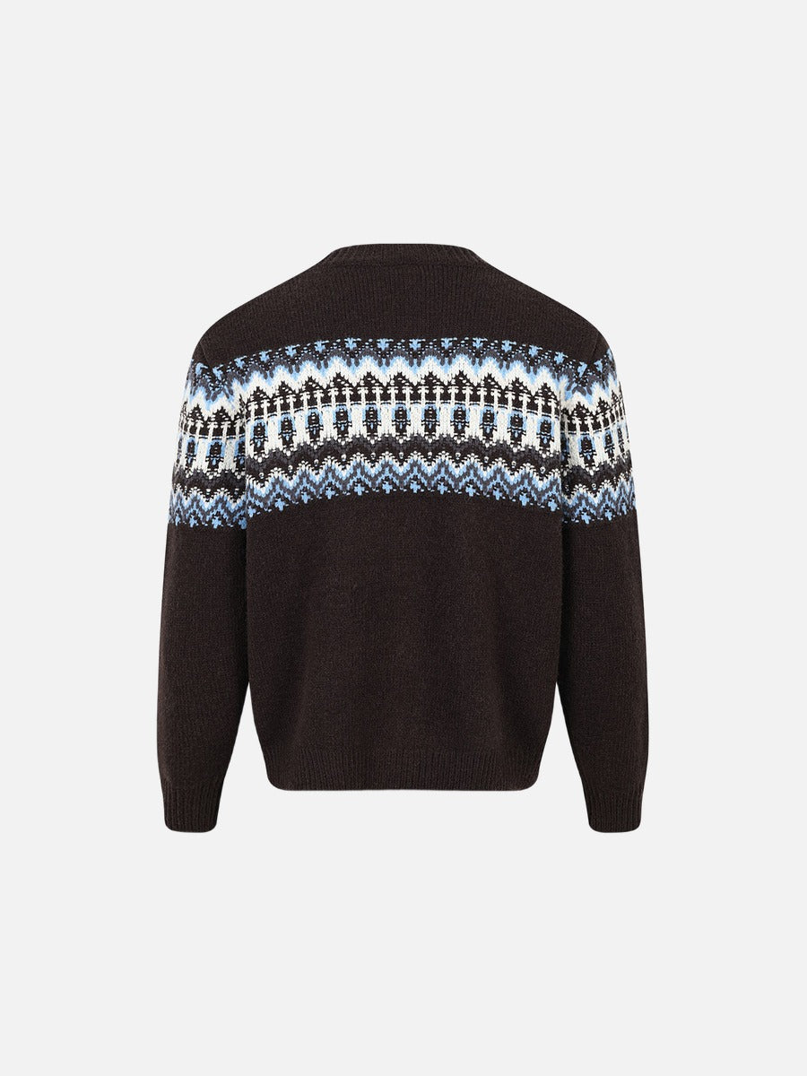 Fair Isle Pattern Knitted Crew Neck Sweater