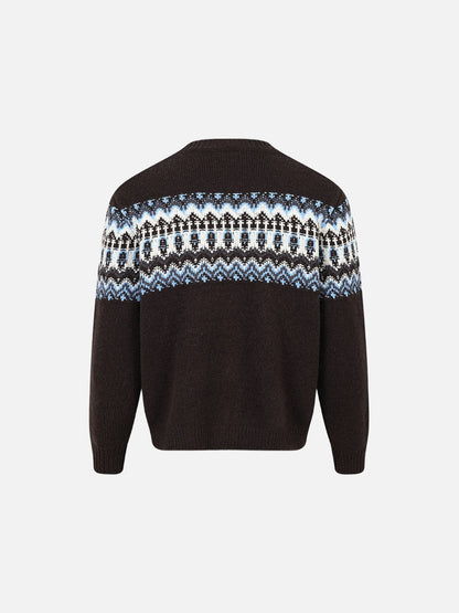 Fair Isle Pattern Knitted Crew Neck Sweater