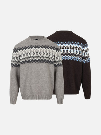 Fair Isle Pattern Knitted Crew Neck Sweater