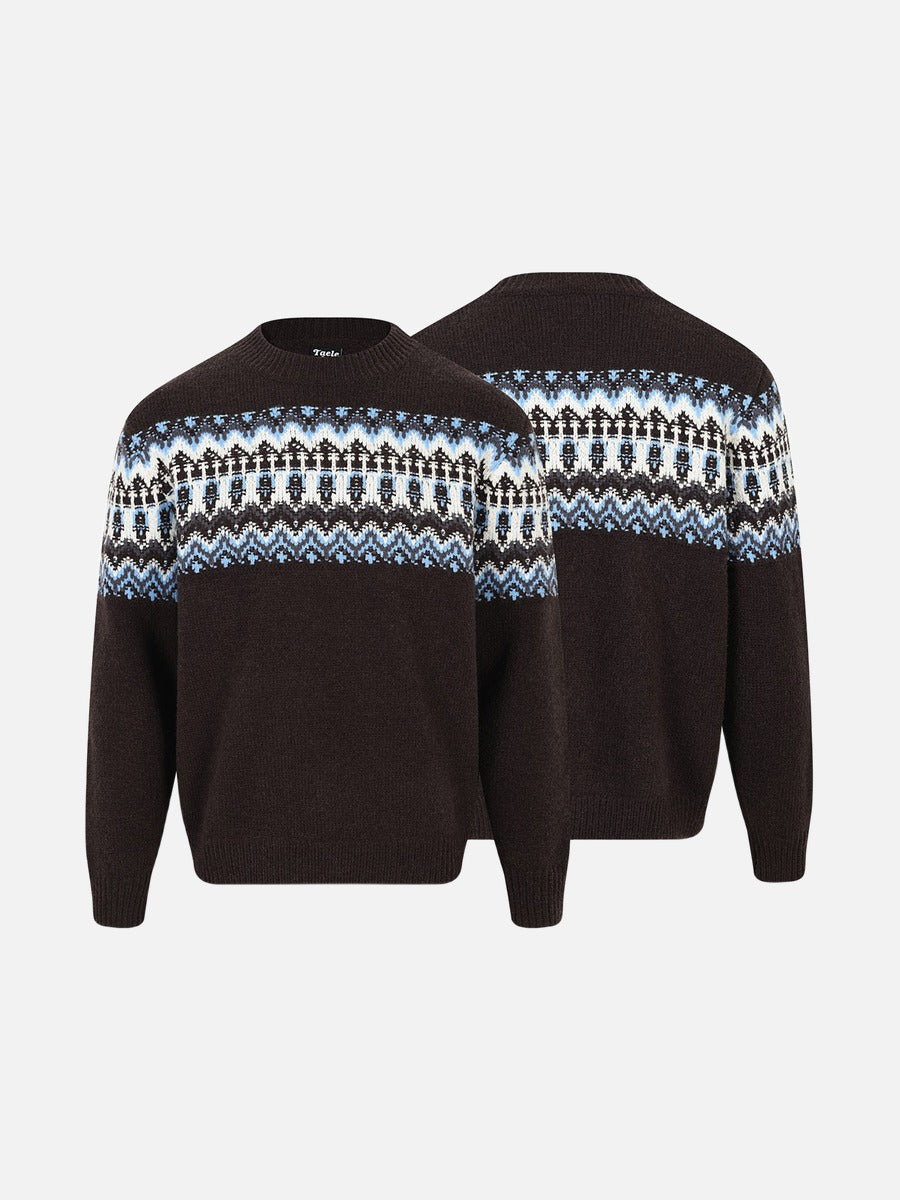 Fair Isle Pattern Knitted Crew Neck Sweater