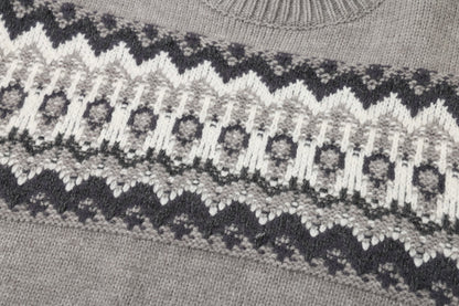 Fair Isle Pattern Knitted Crew Neck Sweater