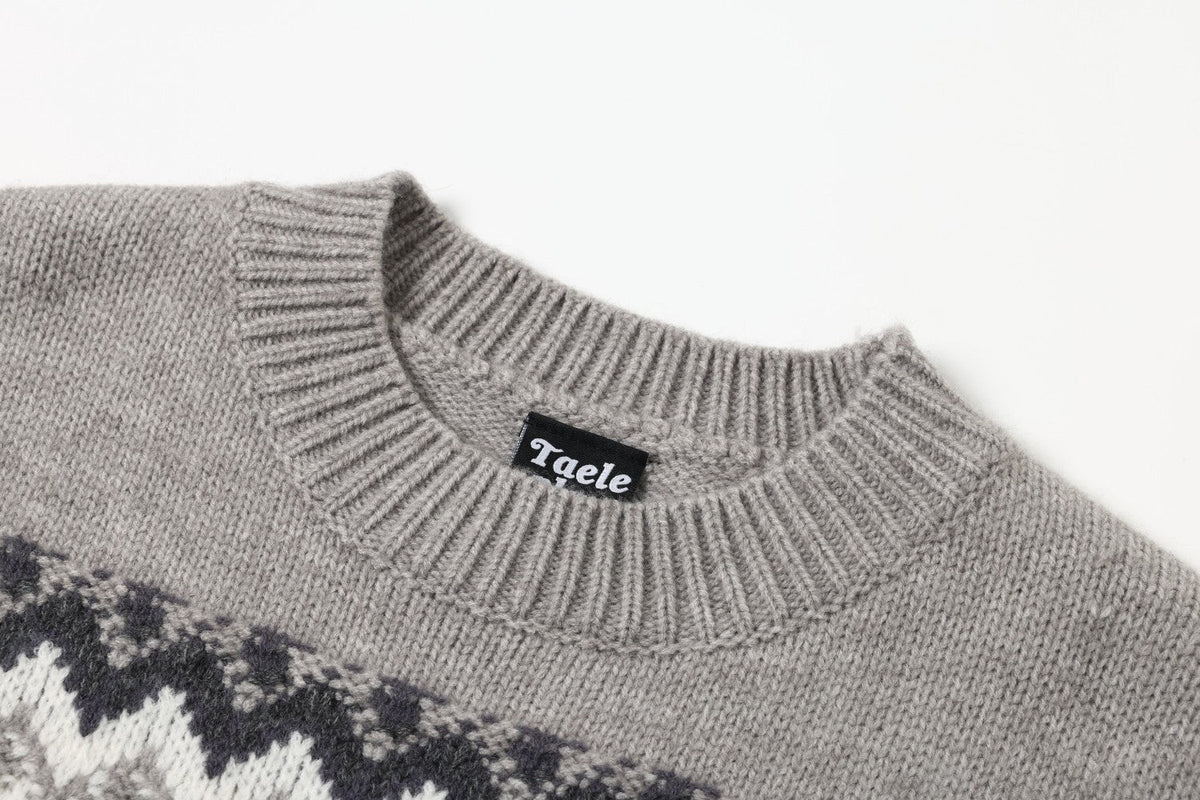 Fair Isle Pattern Knitted Crew Neck Sweater