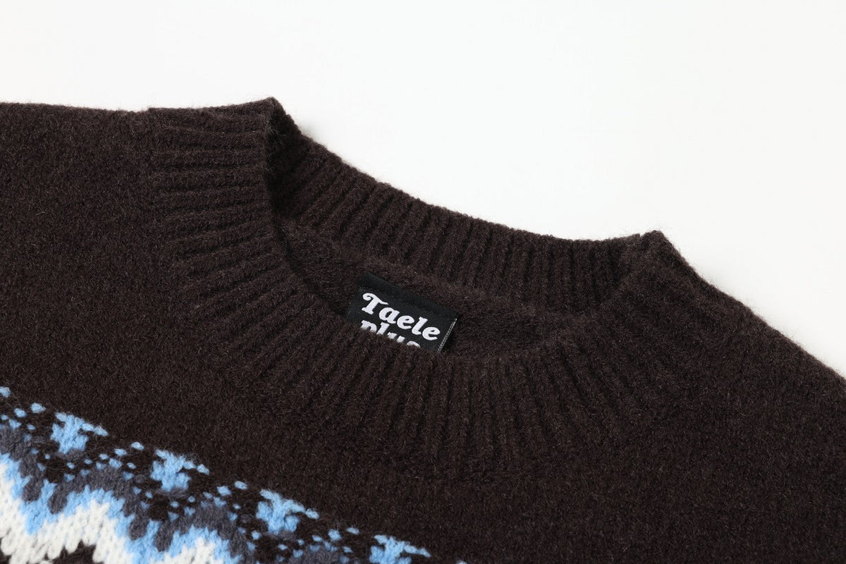 Fair Isle Pattern Knitted Crew Neck Sweater