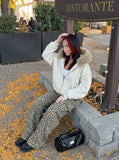 DAXUEN light grey oversized faux fur trim zip hoodie — model photo