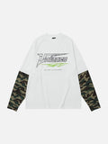 DAXUEN Faux layered long sleeve t-shirt with camouflage sleeves
