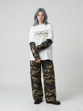 DAXUEN Faux layered long sleeve t-shirt with camouflage sleeves — model photo