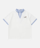 DAXUEN Faux-layered short-sleeved T-shirt with cartoon dog embroidery
