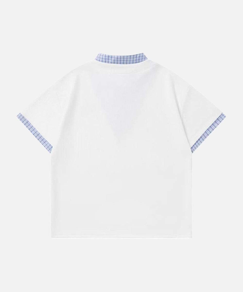 DAXUEN Faux-layered short-sleeved T-shirt with cartoon dog embroidery