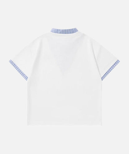 DAXUEN Faux-layered short-sleeved T-shirt with cartoon dog embroidery