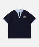 DAXUEN Faux-layered short-sleeved T-shirt with cartoon dog embroidery