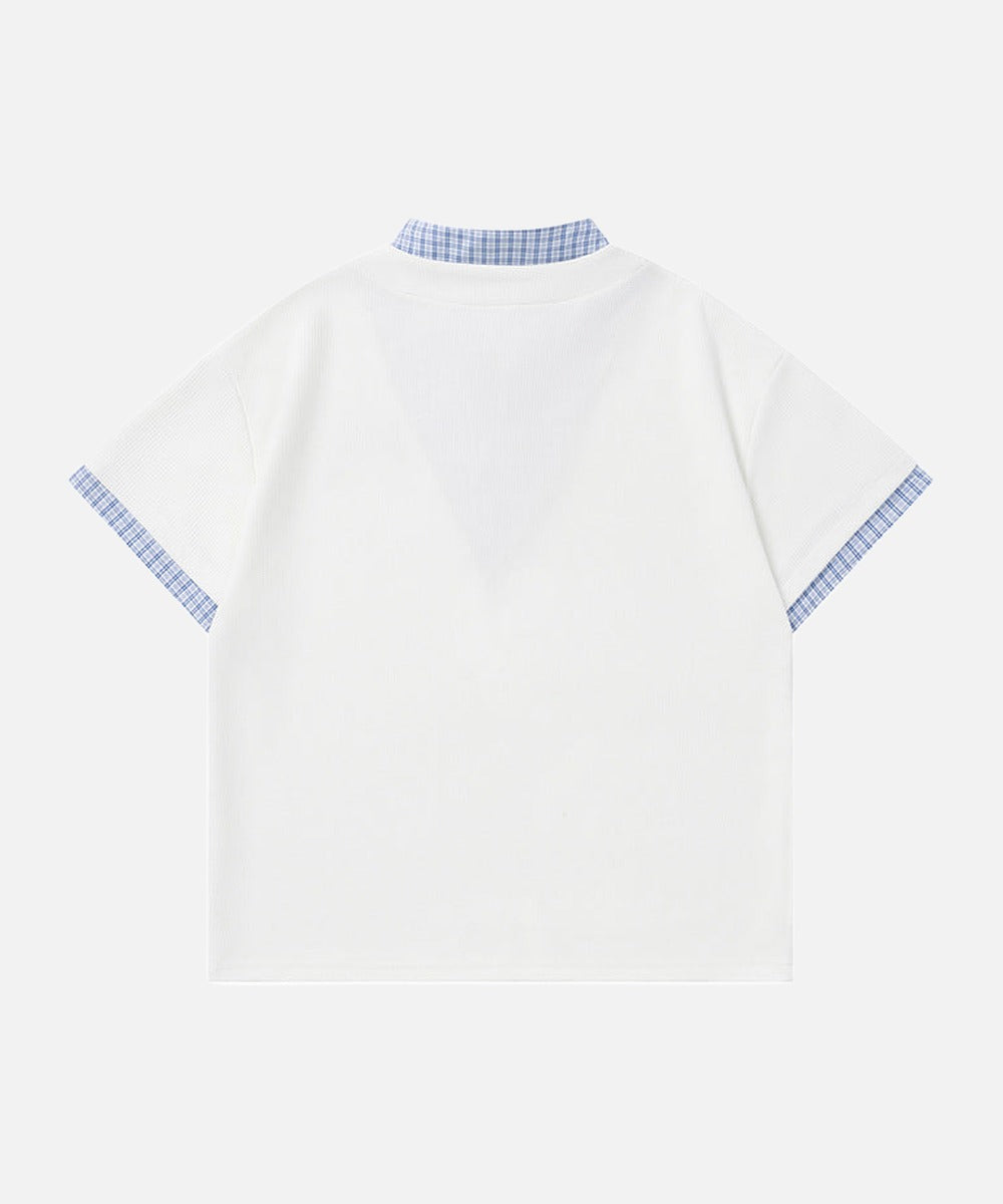 DAXUEN Faux-layered short-sleeved T-shirt with cartoon dog embroidery