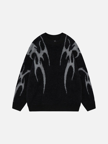 Faux Mink Abstract Pattern Crew Sweater