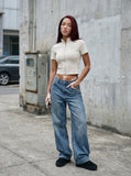 DAXUEN Women's fitted zip-up top with short sleeves — model photo