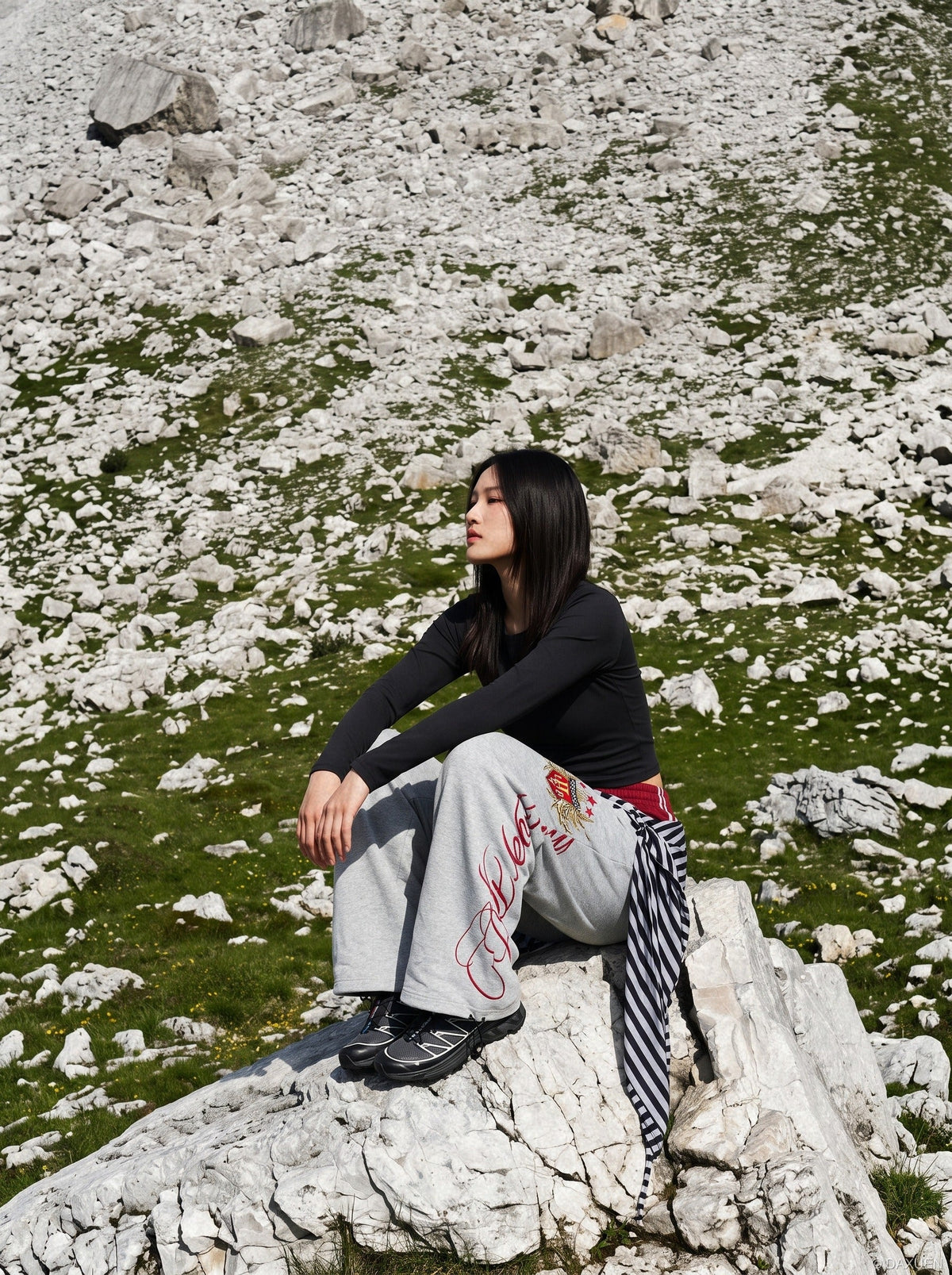 Flame-Embroidered Wide-Leg Sweatpants