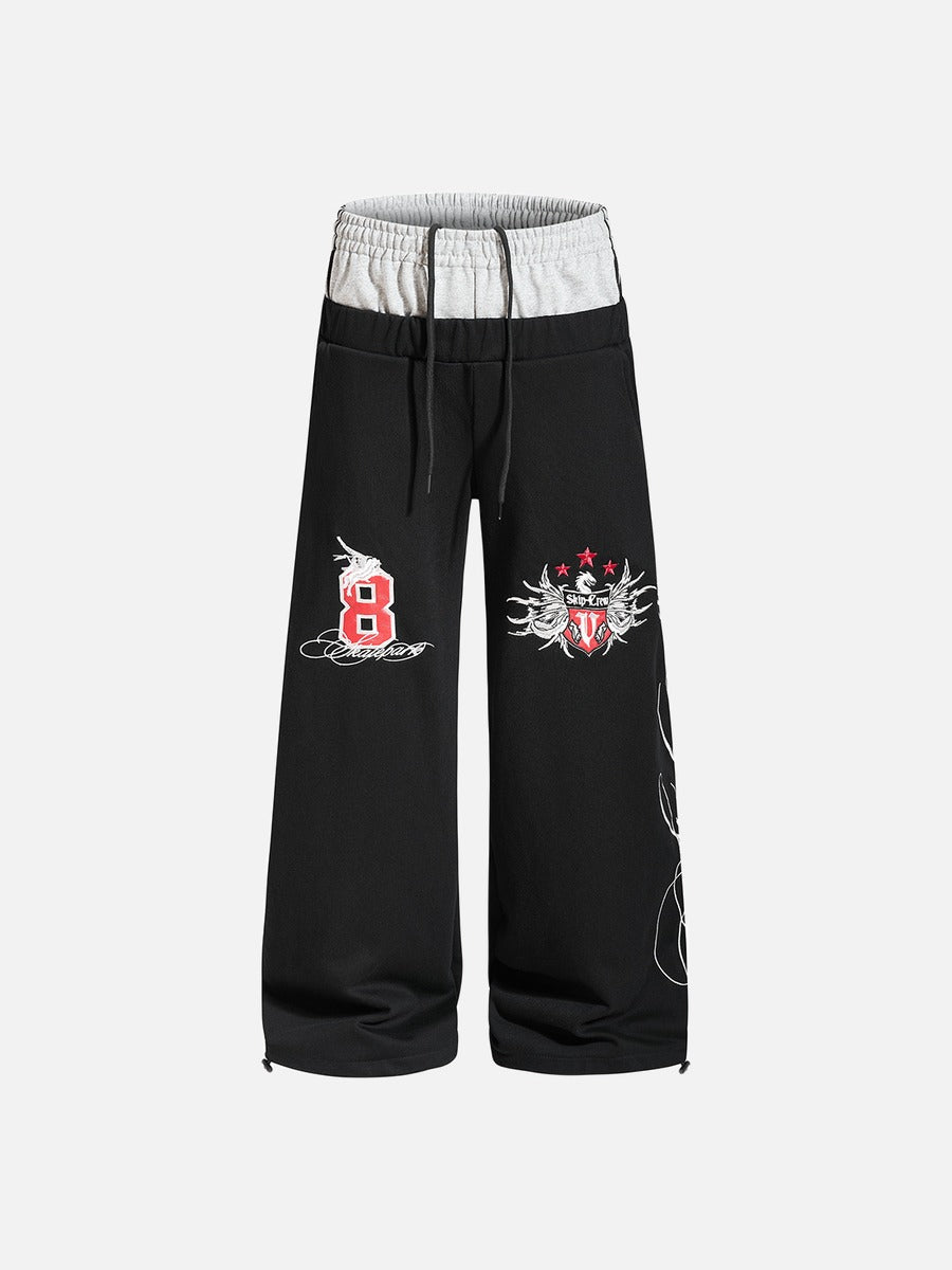 Flame-Embroidered Wide-Leg Sweatpants