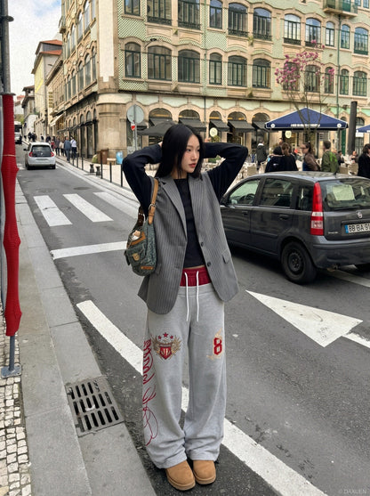 Flame-Embroidered Wide-Leg Sweatpants