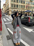 Flame-Embroidered Wide-Leg Sweatpants