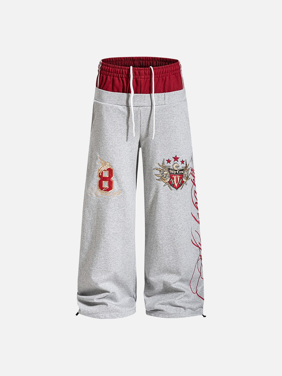Flame-Embroidered Wide-Leg Sweatpants