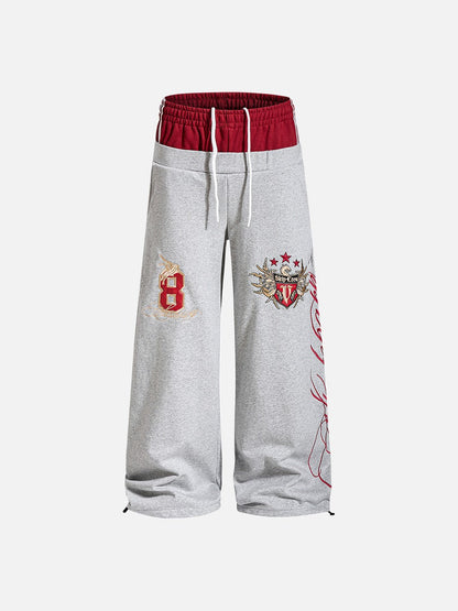Flame-Embroidered Wide-Leg Sweatpants