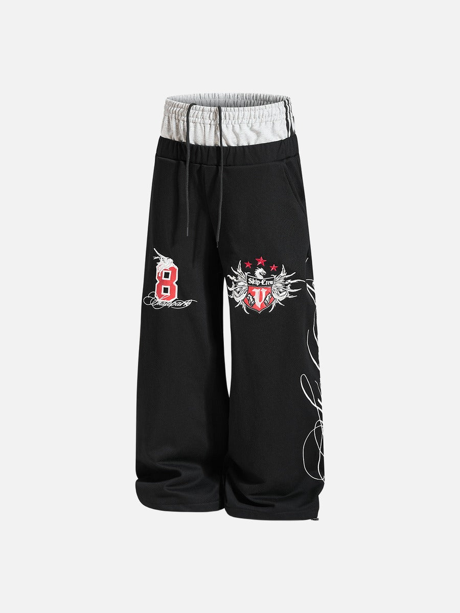 Flame-Embroidered Wide-Leg Sweatpants