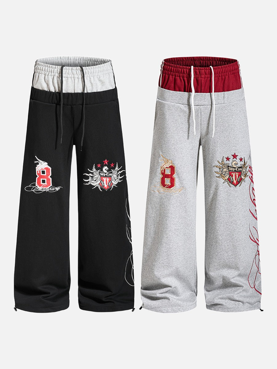 Flame-Embroidered Wide-Leg Sweatpants