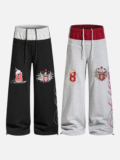 Flame-Embroidered Wide-Leg Sweatpants