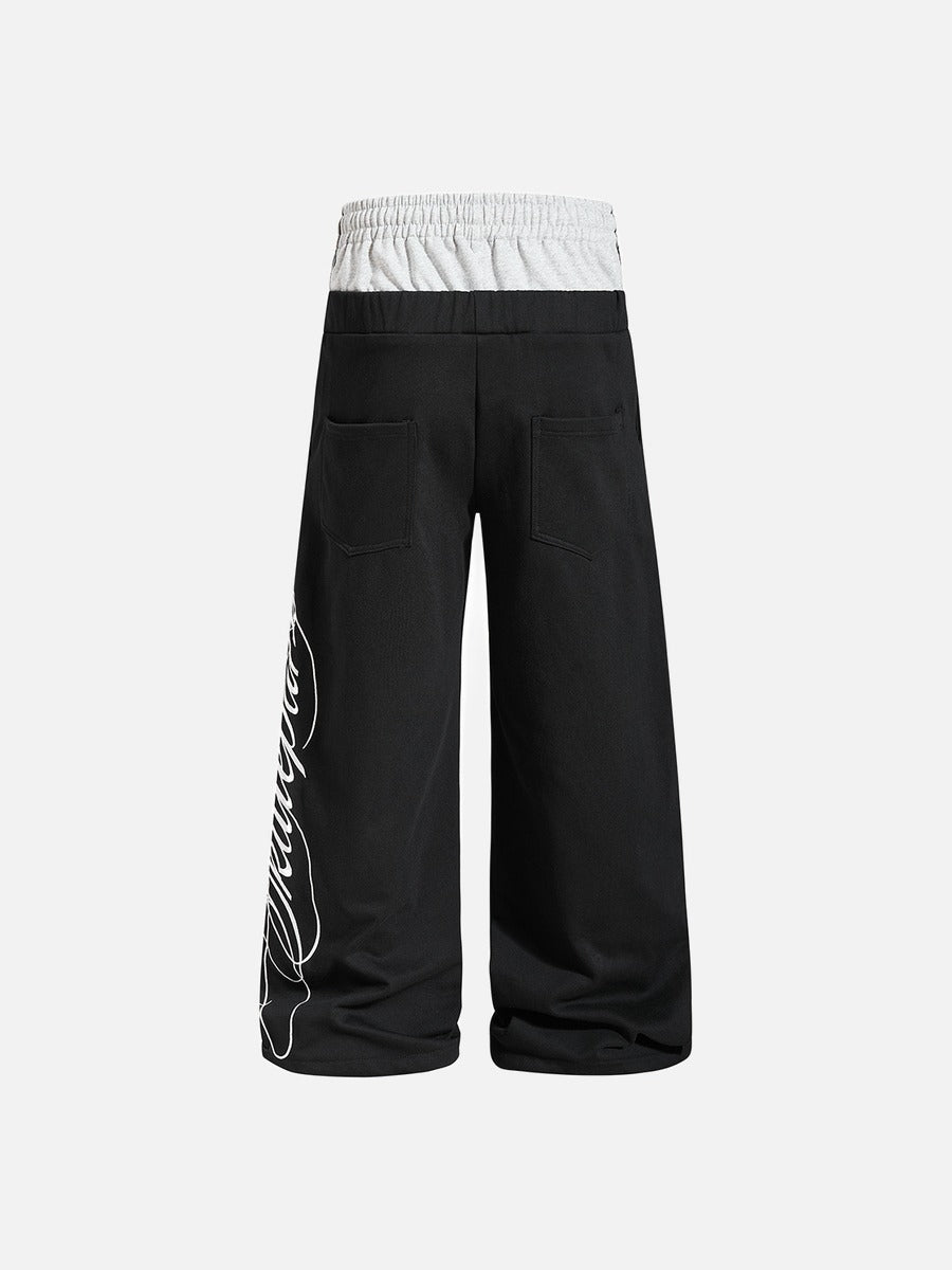 Flame-Embroidered Wide-Leg Sweatpants