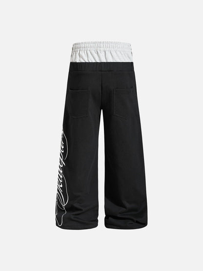 Flame-Embroidered Wide-Leg Sweatpants
