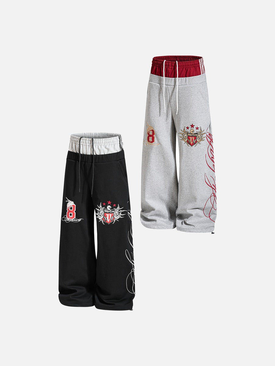 Flame-Embroidered Wide-Leg Sweatpants