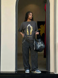 DAXUEN Flame graphic oversized t-shirt — model photo