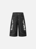 DAXUEN dark grey wide-leg shorts with flame graphics