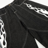 DAXUEN dark grey wide-leg shorts with flame graphics